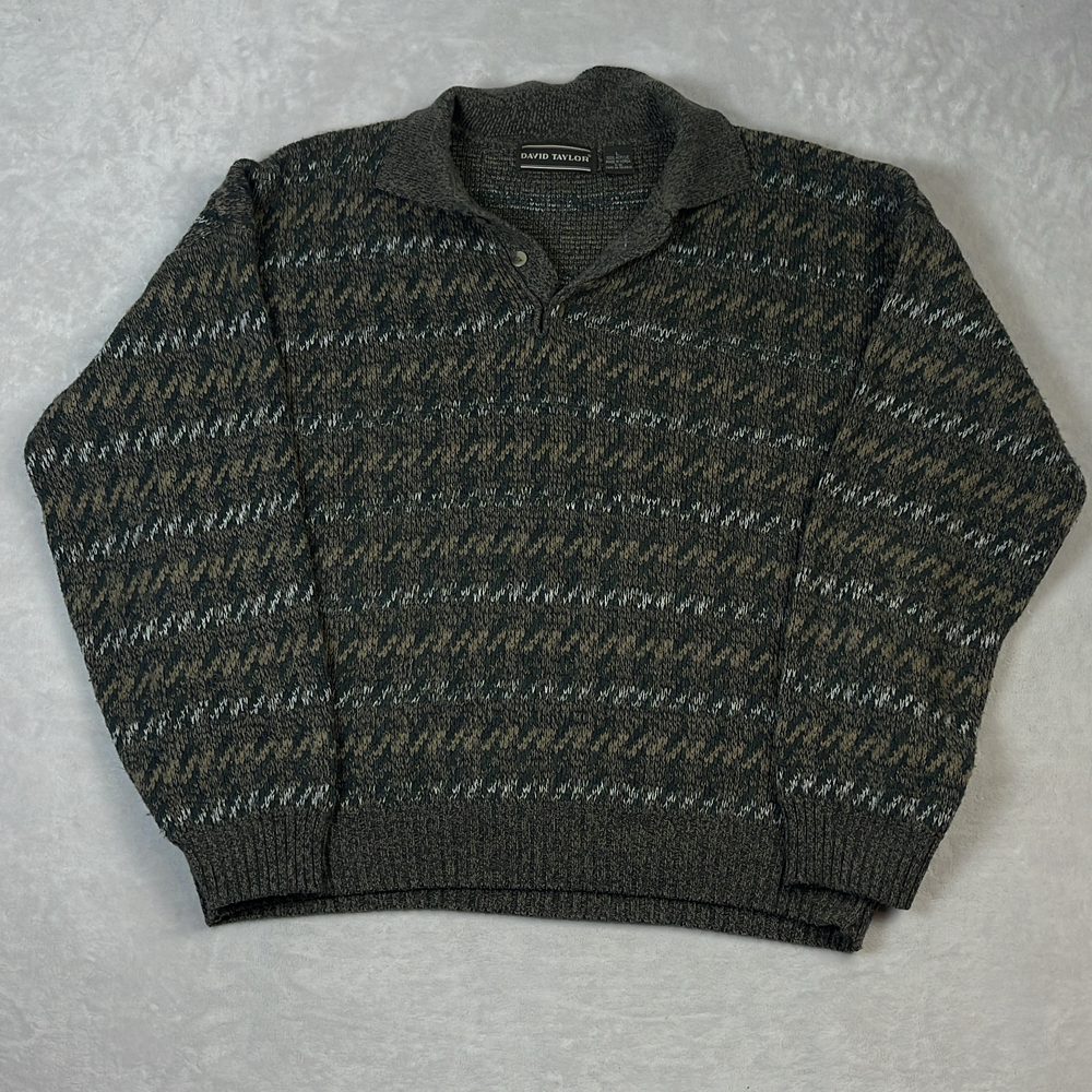 David Taylor Men's Multi-Color Sweater Size L Vintage 90s Knit Henley Pullover
